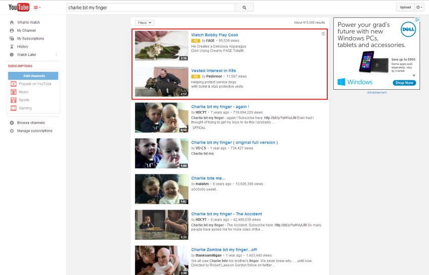 Example of In Search Ads